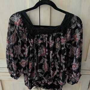 Floral Black and Red Women's Top